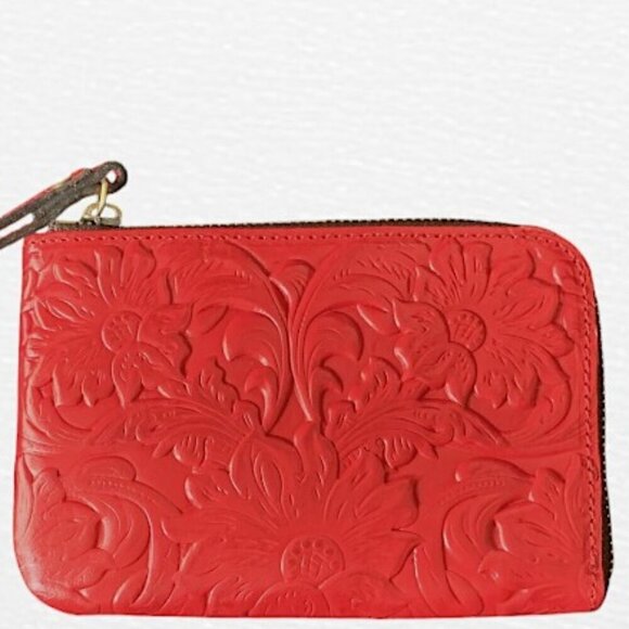 Patricia Nash Cassini Tooled Leather Wristlet Sunflowers Pattern in Red